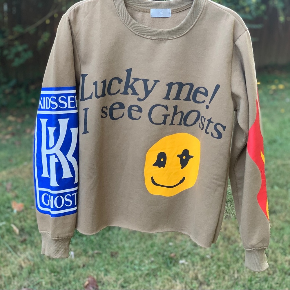 hbat 🫠 Kids See Ghosts 👻 Cropped Crew Sweatshirt Size Medium // graphic tee - Picture 7 of 14